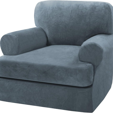 Sofa Cover 2 Piece T Chion Armchair Slipcovers Thick Velvet Couch Cover Furniture Protector Stretch T Chion Sofa Covers for 1 Chion Couch with 1 T Chion Covers, Stone Blue.