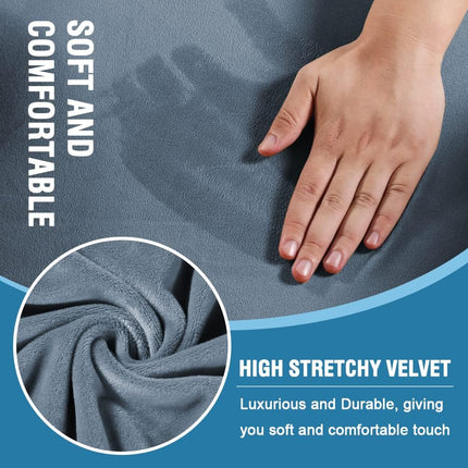 Sofa Cover 2 Piece T Chion Armchair Slipcovers Thick Velvet Couch Cover Furniture Protector Stretch T Chion Sofa Covers for 1 Chion Couch with 1 T Chion Covers, Stone Blue.