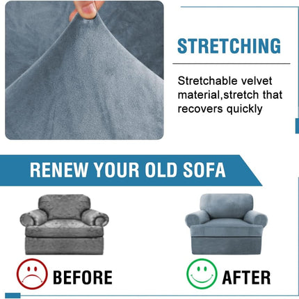 Sofa Cover 2 Piece T Chion Armchair Slipcovers Thick Velvet Couch Cover Furniture Protector Stretch T Chion Sofa Covers for 1 Chion Couch with 1 T Chion Covers, Stone Blue.