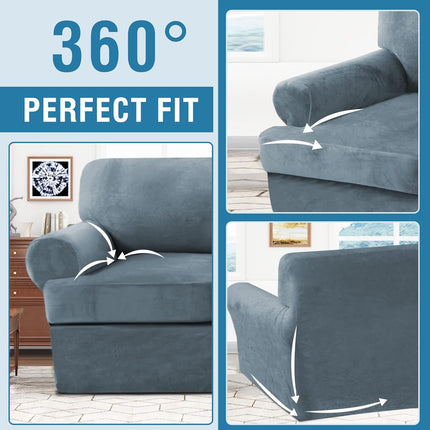 Sofa Cover 2 Piece T Chion Armchair Slipcovers Thick Velvet Couch Cover Furniture Protector Stretch T Chion Sofa Covers for 1 Chion Couch with 1 T Chion Covers, Stone Blue.