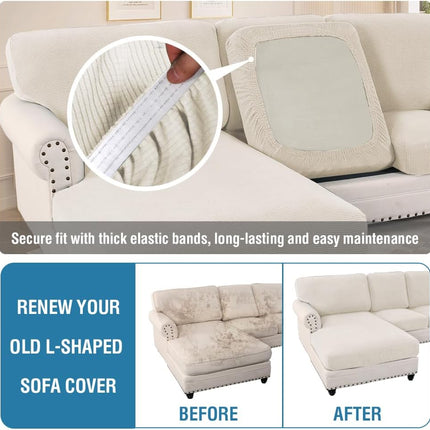 Sectional Couch Covers 8 Pieces Stretch Sofa Covers for Sectional Sofa Set Separate L Shaped Couch Cover for Both Left/Right Couch (Seat and Back: 1 Chaise + 3 Sofa, Ivory).