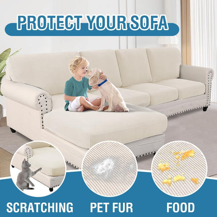 Sectional Couch Covers 8 Pieces Stretch Sofa Covers for Sectional Sofa Set Separate L Shaped Couch Cover for Both Left/Right Couch (Seat and Back: 1 Chaise + 3 Sofa, Ivory).