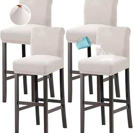 100% Waterproof Bar Stool Cover Stretch Counter Stool Pub Chair Slipcover for Dining Room Removable Soft Thick Solid Fleece Fabric Bar Stool Slipcovers Set of 4, Ivory.