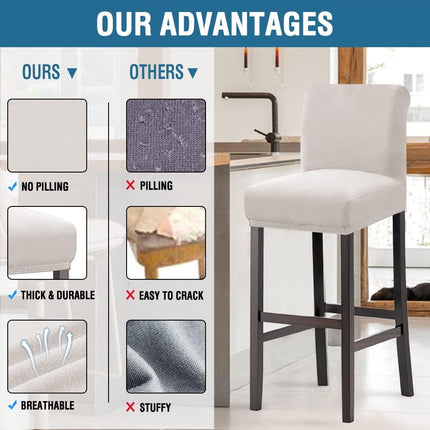 100% Waterproof Bar Stool Cover Stretch Counter Stool Pub Chair Slipcover for Dining Room Removable Soft Thick Solid Fleece Fabric Bar Stool Slipcovers Set of 4, Ivory.