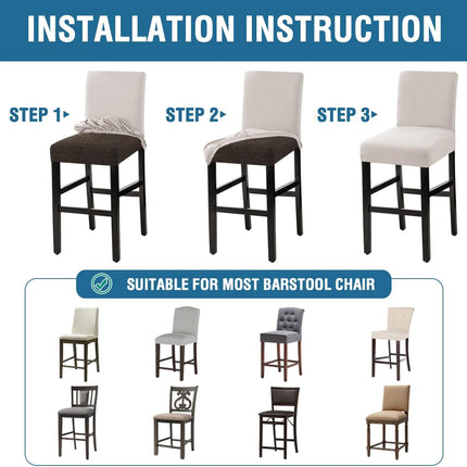 100% Waterproof Bar Stool Cover Stretch Counter Stool Pub Chair Slipcover for Dining Room Removable Soft Thick Solid Fleece Fabric Bar Stool Slipcovers Set of 4, Ivory.
