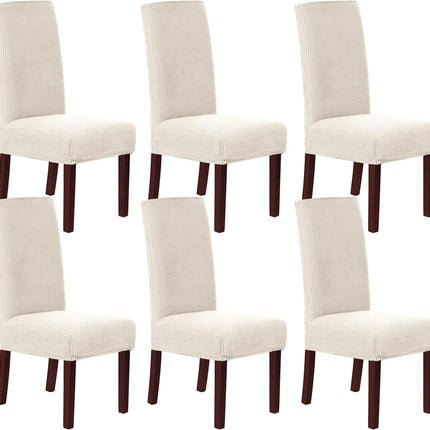 Stretch Dining Chair Covers Set of 6 Chair Covers for Dining Room Parsons Chair Slipcover Chair Protectors Covers Dining, Feature Textured Checked Jacquard Fabric, Ivory.