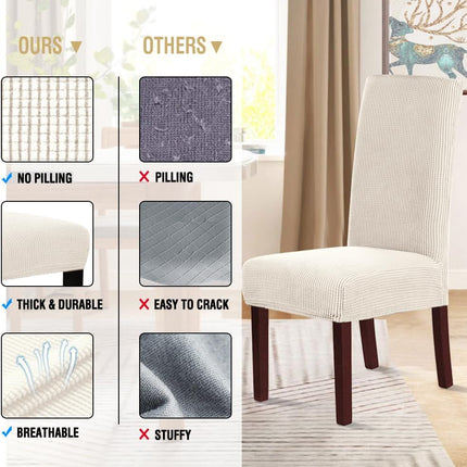 Stretch Dining Chair Covers Set of 6 Chair Covers for Dining Room Parsons Chair Slipcover Chair Protectors Covers Dining, Feature Textured Checked Jacquard Fabric, Ivory.