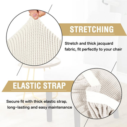 Stretch Dining Chair Covers Set of 6 Chair Covers for Dining Room Parsons Chair Slipcover Chair Protectors Covers Dining, Feature Textured Checked Jacquard Fabric, Ivory.