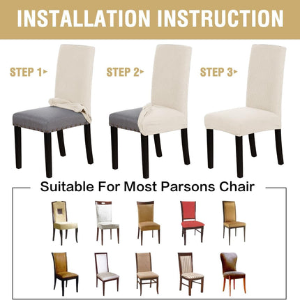 Stretch Dining Chair Covers Set of 6 Chair Covers for Dining Room Parsons Chair Slipcover Chair Protectors Covers Dining, Feature Textured Checked Jacquard Fabric, Ivory.