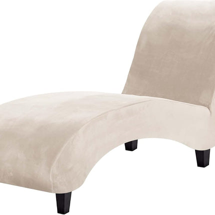 Chaise Lounge Cover Indoor Velvet Chaise Slipcover High Stretch Lounge Chair Cover Luxury Armless Chaise Cover for Living Room, Machine Washable, Ivory.