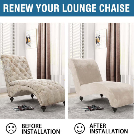 Chaise Lounge Cover Indoor Velvet Chaise Slipcover High Stretch Lounge Chair Cover Luxury Armless Chaise Cover for Living Room, Machine Washable, Ivory.