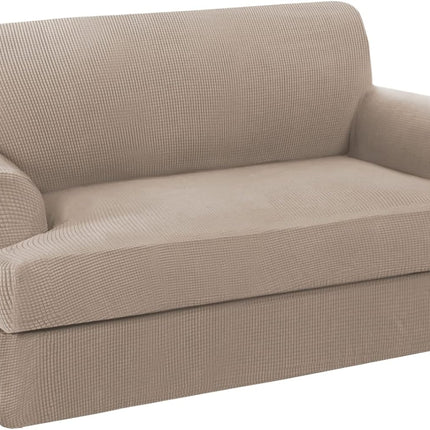 2 Pieces Loveseat Covers Fit Lovesat Width Up to 70 Inch Furniture Cover/Protector, Jacquard Spandex Stretch Loveseat Slipcovers Suit for T Chion/Box Chion (Loveseat, Sand).