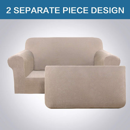 2 Pieces Loveseat Covers Fit Lovesat Width Up to 70 Inch Furniture Cover/Protector, Jacquard Spandex Stretch Loveseat Slipcovers Suit for T Chion/Box Chion (Loveseat, Sand).
