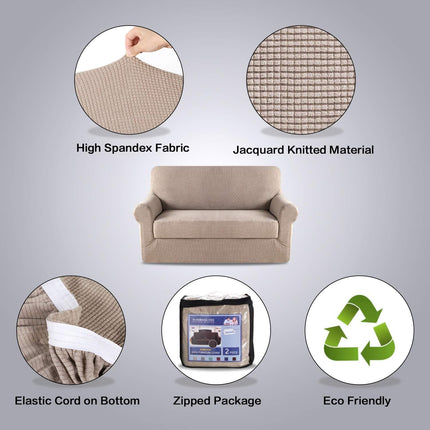 2 Pieces Loveseat Covers Fit Lovesat Width Up to 70 Inch Furniture Cover/Protector, Jacquard Spandex Stretch Loveseat Slipcovers Suit for T Chion/Box Chion (Loveseat, Sand).