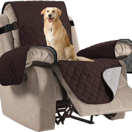 Reversible Quilted Recliner Covers Recliner Chair Cover Water Resistant Furniture Protector Washable Couch Cover with Elastic Straps for Kids, Pets (Recliner, Brown/Beige).