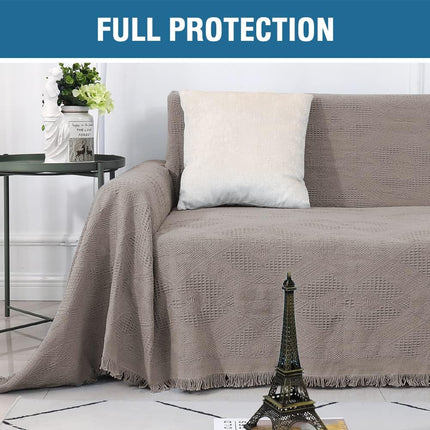 Cotton Sofa Covers Couch Cover Sofa Slipcover for Most Shape Sofas, Feature Thick Woven Jacquard Seamless with Tassels, Multie Decorative for Couch (X-Large: 71" x 118", Sand).