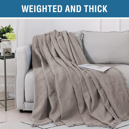 Cotton Sofa Covers Couch Cover Sofa Slipcover for Most Shape Sofas, Feature Thick Woven Jacquard Seamless with Tassels, Multie Decorative for Couch (X-Large: 71" x 118", Sand).