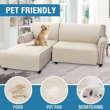 100% Waterproof Couch Covers for Sectional Sofa 2-Piece Couch Covers Sectional Couch Cover L Shaped for Dogs Non Slip (Left Chaise Lounge Cover + 3 Seat Sofa Cover, Coconut Milk).