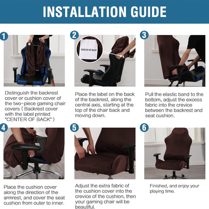 Gaming Chair Covers Slipcover Stretch Seat Chair Cover for Leather Computer Reclining Racing Ruffled Gamer Chair Protector Without Chair 2 piece，Brown.
