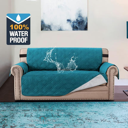 100% Waterproof Sofa Slipcover Washable Loveseat Cover for 2 Chion Cover Non-Slip Furniture Protector with Puppy Paw Silicone Backing Couch Cover for Pets Dogs (Loveseat, Dark Teal).