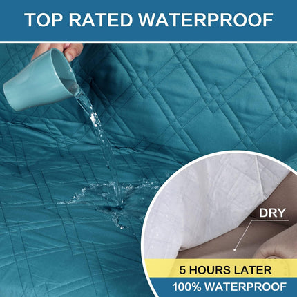 100% Waterproof Sofa Slipcover Washable Loveseat Cover for 2 Chion Cover Non-Slip Furniture Protector with Puppy Paw Silicone Backing Couch Cover for Pets Dogs (Loveseat, Dark Teal).