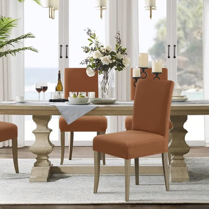 100% Waterproof Dining Chair Covers Stretch Chair Covers for Dining Room Set of 6 Parson Chair Slipcovers Chair Protectors Covers Dining, Soft Thick Solid Fleece Fabric Washable, Camel.