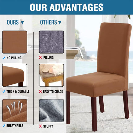 100% Waterproof Dining Chair Covers Stretch Chair Covers for Dining Room Set of 6 Parson Chair Slipcovers Chair Protectors Covers Dining, Soft Thick Solid Fleece Fabric Washable, Camel.