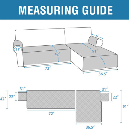 100% Waterproof Sectional Couch Covers L Shape Sofa Cover 2-Piece Couch Slipcover with Chaise Cover Durable Furniture Protector for Pets Dog Cat(Right Chaise + 3 Seat Sofa, Rocket Gray).