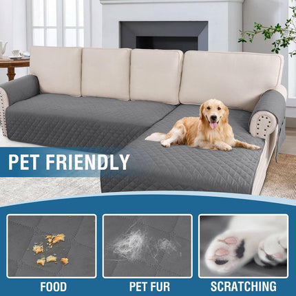 100% Waterproof Sectional Couch Covers L Shape Sofa Cover 2-Piece Couch Slipcover with Chaise Cover Durable Furniture Protector for Pets Dog Cat(Right Chaise + 3 Seat Sofa, Rocket Gray).