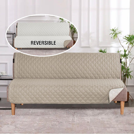 Reversible Futon Cover Water Repellent Armless Sofa Slipcover Washable Furniture Protector with Adjtable Elastic Strap Anti-Slip Futon Bed Cover for Dogs 70" Width Seat(Khaki/Beige).