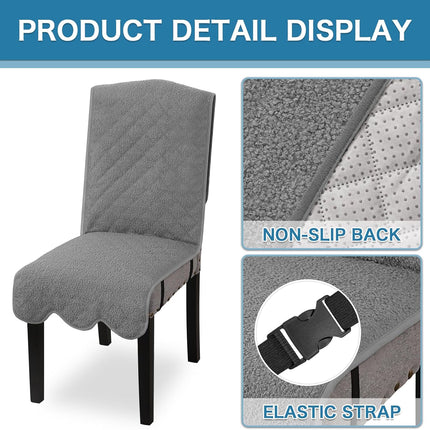 100% Waterproof Dining Chair Covers Set of 6 Teddy Fleece Kitchen Chair Covers Parson Chair Slipcovers for Kitchen Dining Room, Grey.