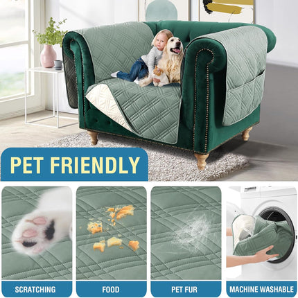 100% Waterproof Chair Slipcover Armchair Covers with Extra Long Armrest Cover Traditional Chesterfield Furniture Protector Cover for Pets Kids Children Dog Cat(Chair, Lily Pad/Beige).