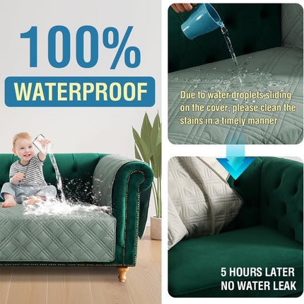 100% Waterproof Chair Slipcover Armchair Covers with Extra Long Armrest Cover Traditional Chesterfield Furniture Protector Cover for Pets Kids Children Dog Cat(Chair, Lily Pad/Beige).