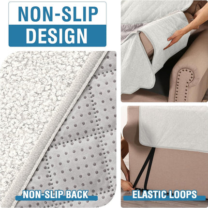 Waterproof Quilted Couch Covers Non Slip Sofa Covers Protector Slipcovers for Dogs Couch Covers for 3 Chion Couch Pet Furniture Protector Modern Fleece Fabric (Sofa,Natural White).
