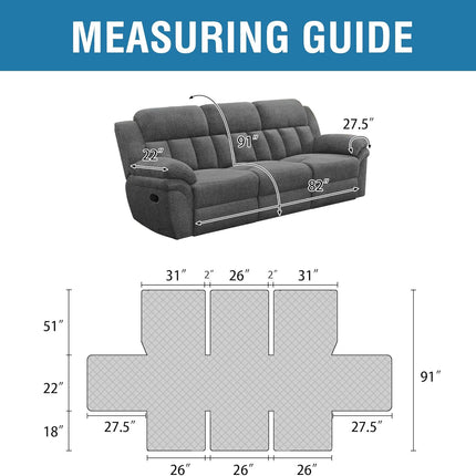 100% Waterproof Recliner Cover 1-Piece Recliner Sofa Cover for 3 Chion Couch Furniture Protector Cover with Non Slip Backing and Strap for Kids, Dogs, Pets(3 Seater, Rocket Gray).