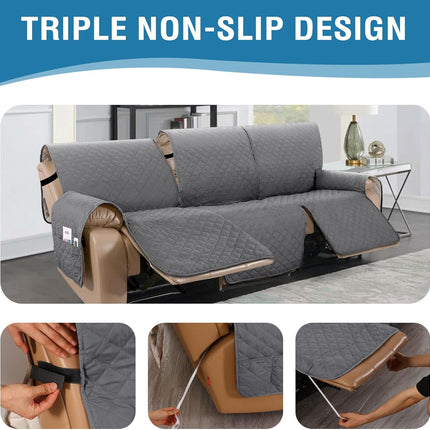 100% Waterproof Recliner Cover 1-Piece Recliner Sofa Cover for 3 Chion Couch Furniture Protector Cover with Non Slip Backing and Strap for Kids, Dogs, Pets(3 Seater, Rocket Gray).