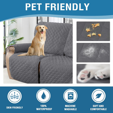 100% Waterproof Recliner Cover 1-Piece Recliner Sofa Cover for 3 Chion Couch Furniture Protector Cover with Non Slip Backing and Strap for Kids, Dogs, Pets(3 Seater, Rocket Gray).
