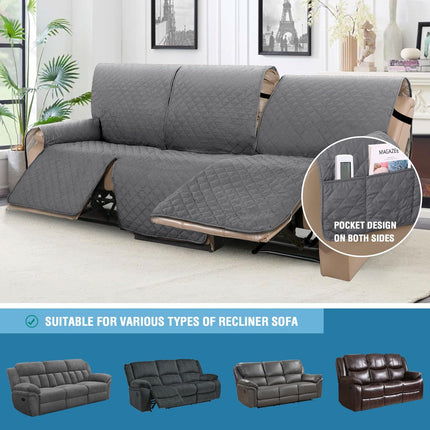 100% Waterproof Recliner Cover 1-Piece Recliner Sofa Cover for 3 Chion Couch Furniture Protector Cover with Non Slip Backing and Strap for Kids, Dogs, Pets(3 Seater, Rocket Gray).