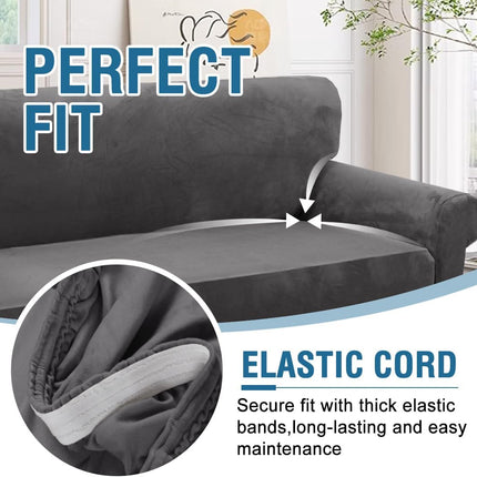 Stretch Velvet Couch Cover 2 Pieces Set Include 1 Piece Sofa Cover Couch Cover and 1 Piece Loveseat Cover Slipcover Crafted from Thick Comfy Rich Velour (Sofa + Loveseat,Gray).