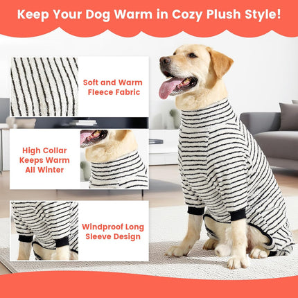 Dog Winter Coat Sweater Dog Clothes Soft Fleece Pullover Pajamas, Dog Cold Weather Coats Warm Windproof Fullbody Jumpsuit Fleece Onesie for Dogs, Thick Pet Snowsuit Christmas Black.