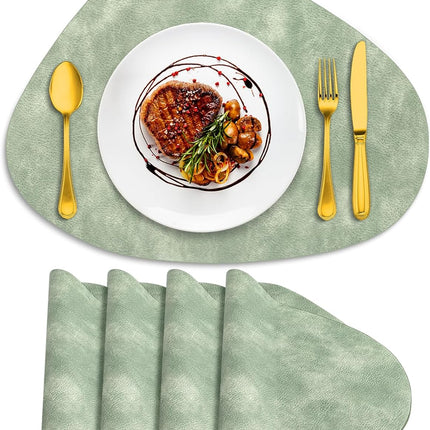 Placemats, Heat Resistant Round Placemats Set of 4 Washable 13 x 17 Inch, Waterproof Table Mats Wipeable for Kitchen, Dining Room Table Christmas Decor, Green.