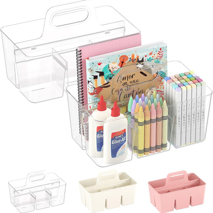 2 Pcs Plastic Caddy Organizer with Handle, Portable Art Supply Storage for Craft Supplies, Cosmetics, Holds Pencil, Crayon, Brhes, Hair Product, Dorm Shower Caddy, Clear, 25 x 15x 17cm.
