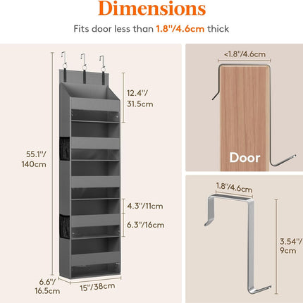 Over the Door Organizer, 5 Shelf Clear Window Hanging Storage with 4 Mesh Side Pockets, Anti Tilt 40 lbs Load Behind Door for Pantry, Nursery, Bathroom, Bedroom, Kitchen, Dorm, 2 Pack.