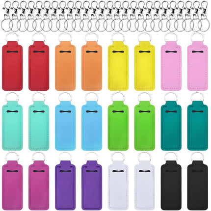 24 Pieces Chapstick Keychain Holder Lip Balm Holder Keychains Neoprene Lipstick Holder with 24 Pieces Metal Clip Cords for Purse Backpack.