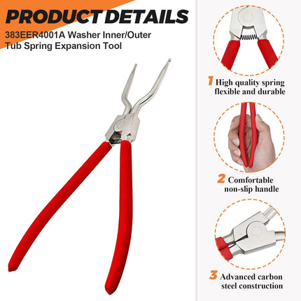 383EER4001A Washer Inner/Outer Tub Spring Expansion Tool by  - Replacement for L-G Samsung Washing Machine - Solid Metal Washer Spring Expansion Tool can spread to a maximum of 4.3 inches.