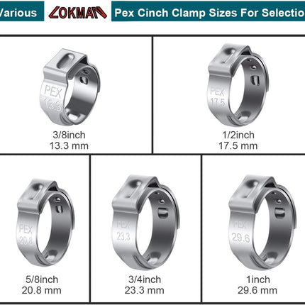 50 Pack 1/2 Inch PEX Cinch Clamps, Stainless Steel Rings Pinch Clamps for PEX Tubing Pipe Fitting Connections (1/2 Inch).