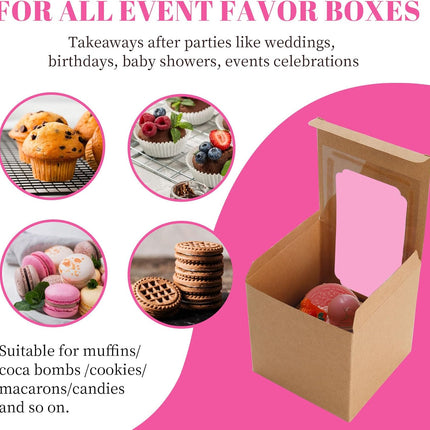 50 Pcs Cupcake Boxes Individual Cupcake Containers Pre-Assembled Single Cupcake Boxes 3.5"x3.5"x3.5" with 50 Pcs Inserts for Cupcakes Muffins Party Favors(Brown).