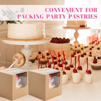 50 Pcs Cupcake Boxes Individual Cupcake Containers Pre-Assembled Single Cupcake Boxes 3.5"x3.5"x3.5" with 50 Pcs Inserts for Cupcakes Muffins Party Favors(Brown).
