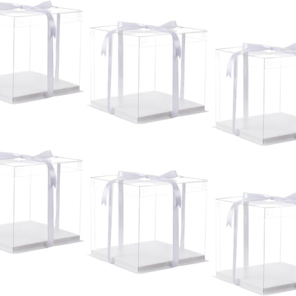 10 inch Clear cake Box, Large Transparent cake Box,tall cake boxes with Ribbon,10x10x9inch - Suitable for packing 8" or 10" cakes,Clear Gift Display Box for Carry Tall Layer Gift-6Pcs-White.