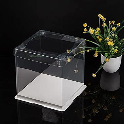10 inch Clear cake Box, Large Transparent cake Box,tall cake boxes with Ribbon,10x10x9inch - Suitable for packing 8" or 10" cakes,Clear Gift Display Box for Carry Tall Layer Gift-6Pcs-White.